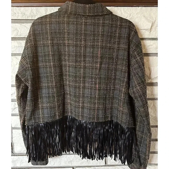 Kori Plus Fringe Button Up Western Cropped Plaid Flannel Jacket Women's XLarge - Picture 8 of 9